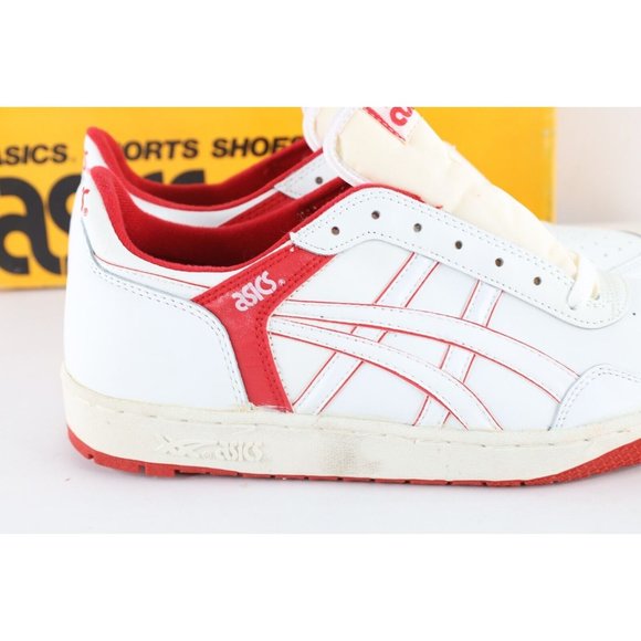 NOS Vintage 90s Asics Mens 12 Spell Out Outrage Lo Sneakers Shoes White Red